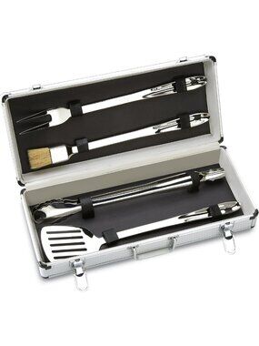 Stainless Steel BBQ Tool Set with Case - 5-Piece Grilling Accessories for